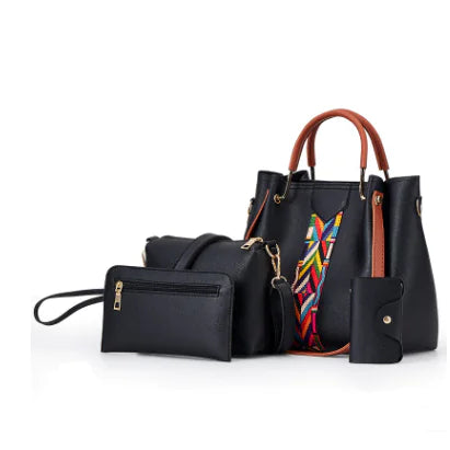 Fashionable Women's 4-Piece Handbag Set (Tote & Crossbody)